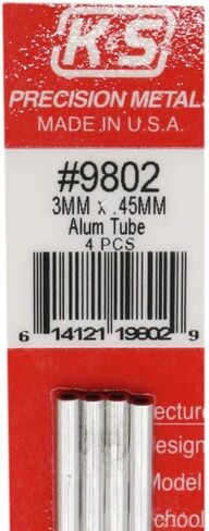 K&S 9802 Round Aluminum Tube, 3mm OD x 0.45mm Wall x 300mm Long, 4 Pieces, Made in The USA in Saudi Arabia