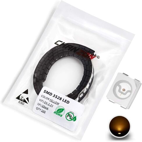 Chanzon 100 قطعة 3528 (1210) رقائق مصابيح LED ثنائية SMD بيضاء (تركيب سطحي PLCC 3.5 مم × 2.8 مم تيار مستمر 3 فولت 20 مللي أمبير 7-8LM) مصابيح إضاءة ساطعة عالية الكثافة ومكونات إلكترونية وثنائيات باعثة للضوء in Kuwait