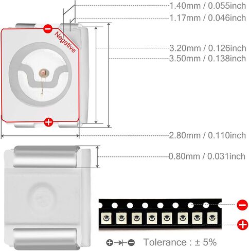 Chanzon 100 قطعة 3528 (1210) رقائق مصابيح LED ثنائية SMD بيضاء (تركيب سطحي PLCC 3.5 مم × 2.8 مم تيار مستمر 3 فولت 20 مللي أمبير 7-8LM) مصابيح إضاءة ساطعة عالية الكثافة ومكونات إلكترونية وثنائيات باعثة للضوء in Kuwait