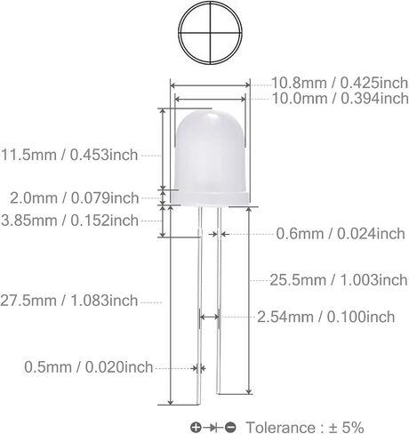 CHANZON 50 pcs 10mm White Diffused LED Diode Lights (Frosted Lens Round DC 3V 20mA) Lighting Bulb Lamps Electronics Components Indicator Light Emitting Diodes in Kuwait