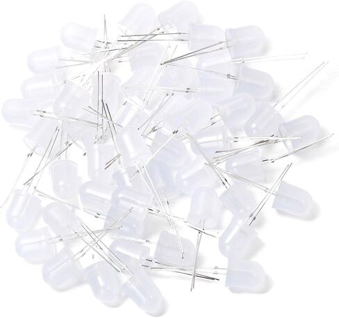 CHANZON 50 pcs 10mm White Diffused LED Diode Lights (Frosted Lens Round DC 3V 20mA) Lighting Bulb Lamps Electronics Components Indicator Light Emitting Diodes in Kuwait