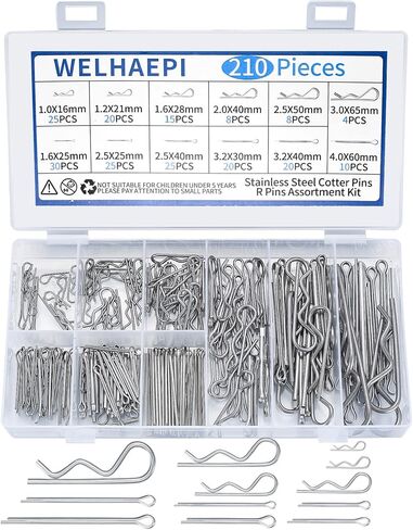 210 Pcs Cotter Pins Assortment Kit, Stainless Steel R Clips Spring Retaining Clips, Including R Cotter Pins and Hairpin Pins Fastener Set, 12 Sizes, for Hitch Pin Lock Systems in Kuwait