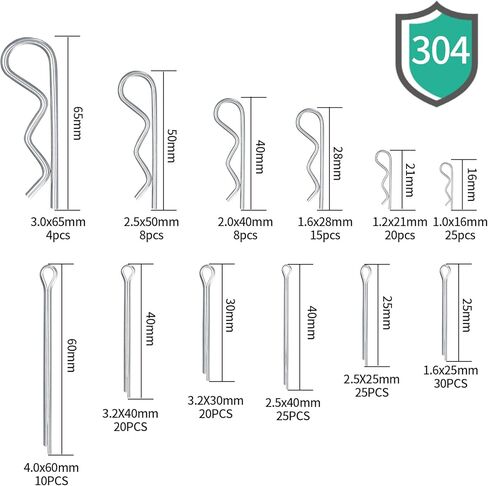 210 Pcs Cotter Pins Assortment Kit, Stainless Steel R Clips Spring Retaining Clips, Including R Cotter Pins and Hairpin Pins Fastener Set, 12 Sizes, for Hitch Pin Lock Systems in Kuwait