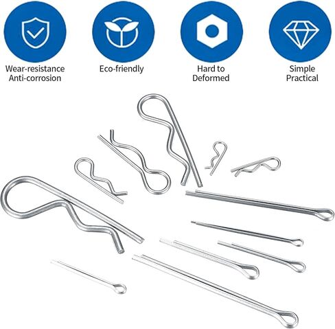 210 Pcs Cotter Pins Assortment Kit, Stainless Steel R Clips Spring Retaining Clips, Including R Cotter Pins and Hairpin Pins Fastener Set, 12 Sizes, for Hitch Pin Lock Systems in Kuwait