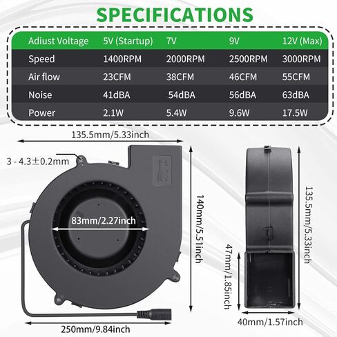 WDERAIR 140 مم × 40 مم مروحة منفاخ طرد مركزي ذات كرة مزدوجة كبيرة 12 فولت مع وحدة تحكم متغيرة السرعة AC 110 فولت 220 فولت لمشاريع عادم تهوية قابلة للنفخ أو التبريد in Kuwait