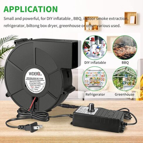 WDERAIR 140 مم × 40 مم مروحة منفاخ طرد مركزي ذات كرة مزدوجة كبيرة 12 فولت مع وحدة تحكم متغيرة السرعة AC 110 فولت 220 فولت لمشاريع عادم تهوية قابلة للنفخ أو التبريد in Kuwait