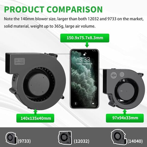 WDERAIR 140 مم × 40 مم مروحة منفاخ طرد مركزي ذات كرة مزدوجة كبيرة 12 فولت مع وحدة تحكم متغيرة السرعة AC 110 فولت 220 فولت لمشاريع عادم تهوية قابلة للنفخ أو التبريد in Kuwait