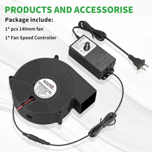 WDERAIR 140 مم × 40 مم مروحة منفاخ طرد مركزي ذات كرة مزدوجة كبيرة 12 فولت مع وحدة تحكم متغيرة السرعة AC 110 فولت 220 فولت لمشاريع عادم تهوية قابلة للنفخ أو التبريد in Kuwait