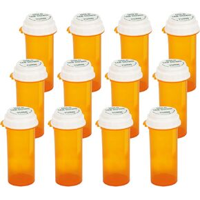 Prescription Reversible Thumb Tab Vials, Medicine Container, Pill Bottle, Prescription Pharmacy Vials Reversible Cap with Animal Pet Resistant (not Child Resistant) Open (10 Dram, 12pcs)