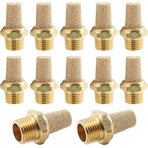 12 Pcs Pneumatic Sintered, Brass Air Pneumatic Muffler Silencer, Pneumatic Exhaust Muffler, 1/4 NPT Male Air Silencer Fitting
