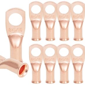 NEKIEX 10 PCS 4AWG - 1/4''Stud Heavy Duty Copper Terminals,Battery Cable Crimp Lugs,Battery Cable Ends, Bare Copper Eyelets Tubular Ring Terminals,Closed End Crimp Electric Connectors in Saudi Arabia