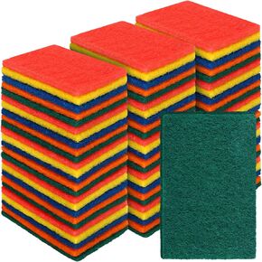 Hoolerry 100 Pcs Heavy Duty Scouring Pads Non Scratch Household Scrub Pads for Cleaning Reusable Pan Scrubber Anti Grease Scrubbing Pads for Dish Kitchen Metal Grills, 4.3 x 3 x 0.3 in (Blue)
