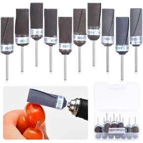 Glarks 10Pcs Sanding Drums Sleeves Polishing Rolls, Abrasive Grinding Head Sandpaper Bar Sticks, 180/240/320/400/600/800/1000/1200/1500/2000 Grit Cylinder Polishing Grinding Mounted Sanding Points in Kuwait