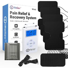 وحدة iReliev TENS + EMS المختلطة، محفز العضلات لتخفيف الآلام والتهاب المفاصل وقوة العضلات - يعالج العضلات المتعبة والملتهبة في الكتفين والظهر والبطن والساقين والركبة والمزيد in Kuwait