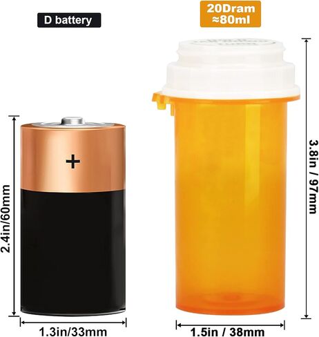 Prescription Reversible Thumb Tab Vials, Medicine Container, Pill Bottle, Prescription Pharmacy Vials Reversible Cap with Animal Pet Resistant (not Child Resistant) Open (10 Dram, 12pcs) in Saudi Arabia