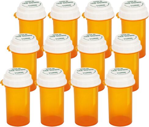 Prescription Reversible Thumb Tab Vials, Medicine Container, Pill Bottle, Prescription Pharmacy Vials Reversible Cap with Animal Pet Resistant (not Child Resistant) Open (10 Dram, 12pcs) in Saudi Arabia