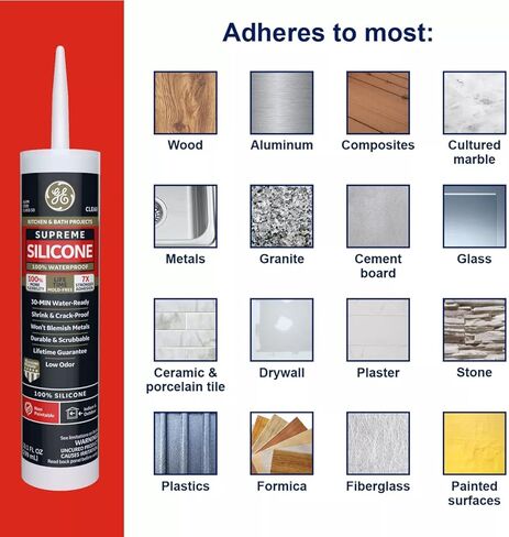 مانع تسرب سيليكون للمطبخ والحمام من جي اي سوبريم، ابيض، 10.1 اونصة، 6، خرطوشة in Kuwait
