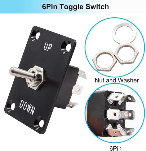 TWTADE Rocker Toggle Switches لحظة 6 دبوس 3 موضع (ON)-Off-(ON) أعلى / أسفل قطبية عكس التبديل مع لوحة والأسلاك وغطاء مقاوم للماء in Saudi Arabia