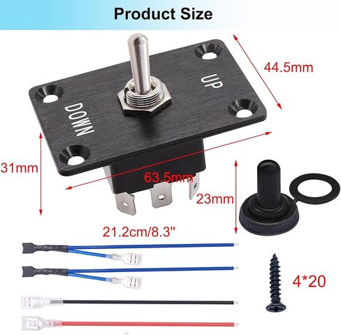 TWTADE Rocker Toggle Switches لحظة 6 دبوس 3 موضع (ON)-Off-(ON) أعلى / أسفل قطبية عكس التبديل مع لوحة والأسلاك وغطاء مقاوم للماء in Saudi Arabia