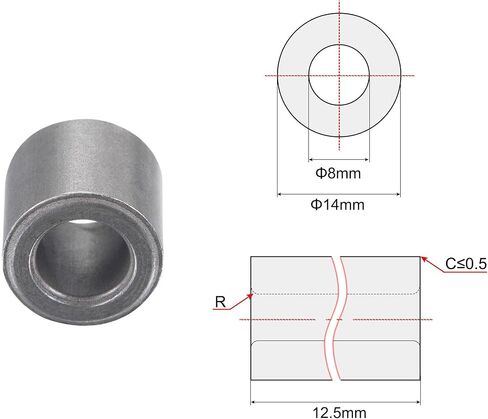 uxcell Sleeve Bearings 8mm Bore 14mm OD 12.5mm Length Sintered Iron Self-Lubricating Bushings 12pcs in Saudi Arabia