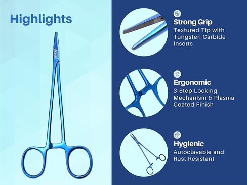 حامل إبرة Mayo Hegar مقاس 7 بوصات سائق إبرة جراحية مع إدراجات بلازما زرقاء من كربيد التنجستن من ARTMAN INSTRUMENTS in Kuwait