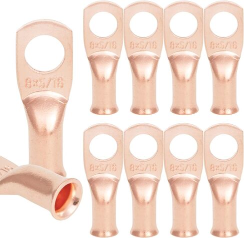 NEKIEX 10 PCS 4AWG - 1/4''Stud Heavy Duty Copper Terminals,Battery Cable Crimp Lugs,Battery Cable Ends, Bare Copper Eyelets Tubular Ring Terminals,Closed End Crimp Electric Connectors in Kuwait
