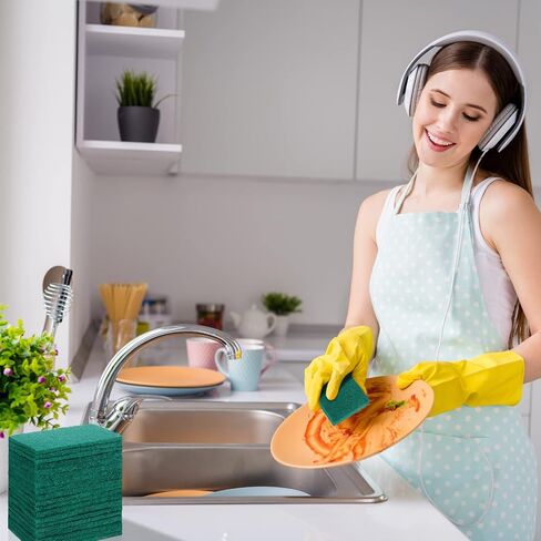 Hoolerry 100 Pcs Heavy Duty Scouring Pads Non Scratch Household Scrub Pads for Cleaning Reusable Pan Scrubber Anti Grease Scrubbing Pads for Dish Kitchen Metal Grills, 4.3 x 3 x 0.3 in (Blue) in Kuwait