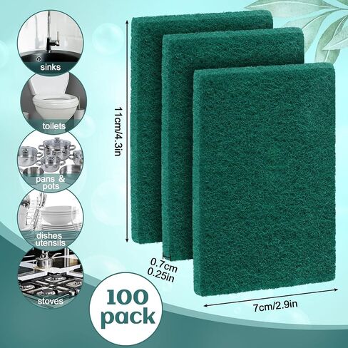 Hoolerry 100 Pcs Heavy Duty Scouring Pads Non Scratch Household Scrub Pads for Cleaning Reusable Pan Scrubber Anti Grease Scrubbing Pads for Dish Kitchen Metal Grills, 4.3 x 3 x 0.3 in (Blue) in Kuwait