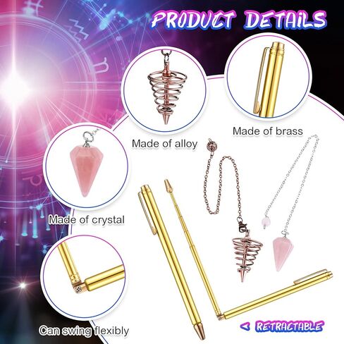 4 قطع من قضبان التغطيس النحاسية ومجموعة بندول التغطيس تتضمن قضبان التغطيس الخارقة للطبيعة القابلة للسحب مع مقبض نحاسي و2 بندول التغطيس لصيد الكنز والمياه الإلهية والعثور على العناصر in Kuwait