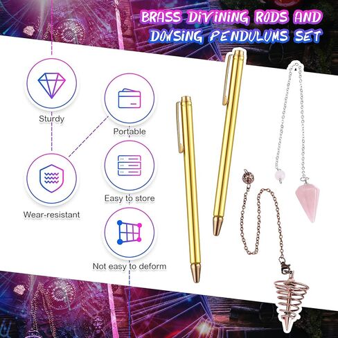 4 قطع من قضبان التغطيس النحاسية ومجموعة بندول التغطيس تتضمن قضبان التغطيس الخارقة للطبيعة القابلة للسحب مع مقبض نحاسي و2 بندول التغطيس لصيد الكنز والمياه الإلهية والعثور على العناصر in Kuwait