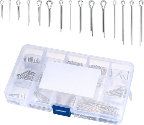 مجموعة متنوعة من دبابيس كوتر، 150 قطعة من دبابيس كوتر المصنوعة من الفولاذ المقاوم للصدأ، دبابيس مقسمة، مجموعة تثبيت مفاتيح بمشبك دبوس كوتر للسيارات والسيارات والشاحنات وجزازة العشب ودبابيس وصلة المقطورة in Kuwait