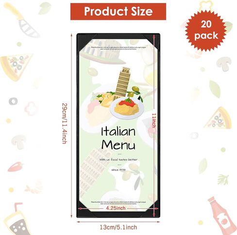 20 Pcs Menu Holder Single Panel Restaurant Menu Covers Single Page Menu Cover Holders with Angled Corners, Black, 4.25" x 11" in Saudi Arabia