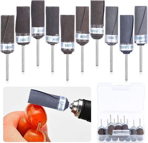 Glarks 10Pcs Sanding Drums Sleeves Polishing Rolls, Abrasive Grinding Head Sandpaper Bar Sticks, 180/240/320/400/600/800/1000/1200/1500/2000 Grit Cylinder Polishing Grinding Mounted Sanding Points in Saudi Arabia