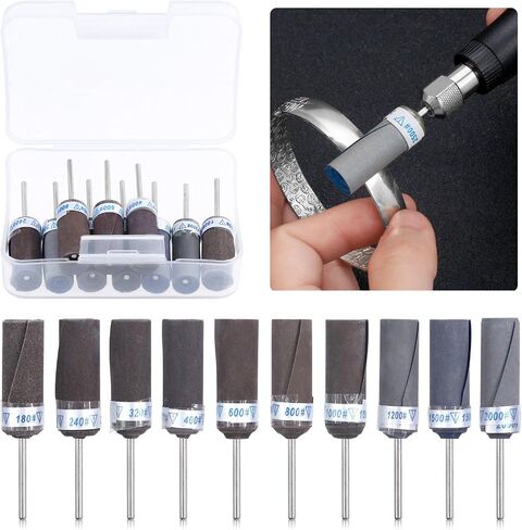 Glarks 10Pcs Sanding Drums Sleeves Polishing Rolls, Abrasive Grinding Head Sandpaper Bar Sticks, 180/240/320/400/600/800/1000/1200/1500/2000 Grit Cylinder Polishing Grinding Mounted Sanding Points in Saudi Arabia