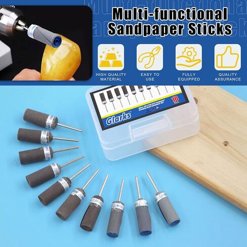 Glarks 10Pcs Sanding Drums Sleeves Polishing Rolls, Abrasive Grinding Head Sandpaper Bar Sticks, 180/240/320/400/600/800/1000/1200/1500/2000 Grit Cylinder Polishing Grinding Mounted Sanding Points in Saudi Arabia