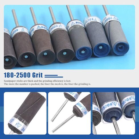Glarks 10Pcs Sanding Drums Sleeves Polishing Rolls, Abrasive Grinding Head Sandpaper Bar Sticks, 180/240/320/400/600/800/1000/1200/1500/2000 Grit Cylinder Polishing Grinding Mounted Sanding Points in Saudi Arabia