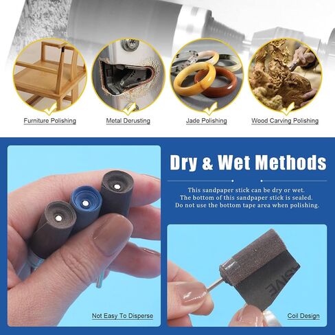 Glarks 10Pcs Sanding Drums Sleeves Polishing Rolls, Abrasive Grinding Head Sandpaper Bar Sticks, 180/240/320/400/600/800/1000/1200/1500/2000 Grit Cylinder Polishing Grinding Mounted Sanding Points in Saudi Arabia