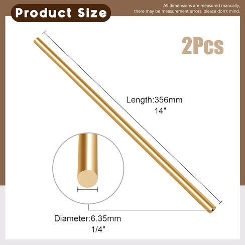 Wokape 2 Pieces High Quality Brass Solid Round Rod Lathe Bar Stock, 1/4 Inch in Diameter 14 Inches in Length in Kuwait