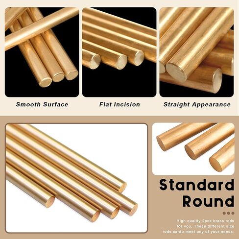 Wokape 2 Pieces High Quality Brass Solid Round Rod Lathe Bar Stock, 1/4 Inch in Diameter 14 Inches in Length in Kuwait