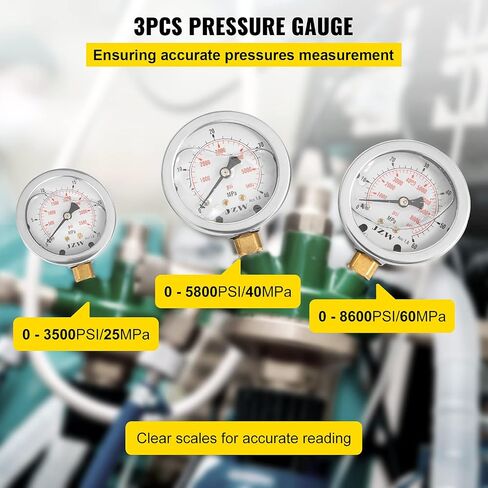 VEVOR Hydraulic Pressure Test Kit, 25/40/60Mpa/11Couplings, Excavator Parts Hydraulic Tester Coupling Hydraulic Pressure Gauge Kit for Excavator Construction Machinery in Saudi Arabia