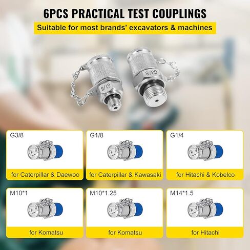 VEVOR Hydraulic Pressure Test Kit, 25/40/60Mpa/11Couplings, Excavator Parts Hydraulic Tester Coupling Hydraulic Pressure Gauge Kit for Excavator Construction Machinery in Saudi Arabia