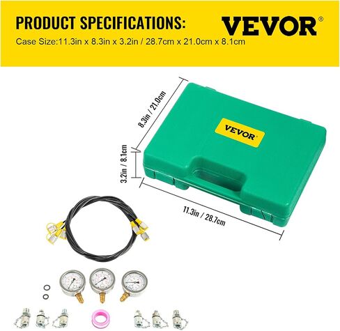 VEVOR Hydraulic Pressure Test Kit, 25/40/60Mpa/11Couplings, Excavator Parts Hydraulic Tester Coupling Hydraulic Pressure Gauge Kit for Excavator Construction Machinery in Saudi Arabia