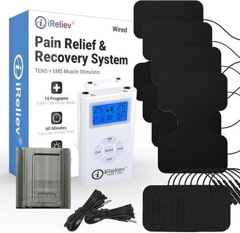 وحدة iReliev TENS + EMS المختلطة، محفز العضلات لتخفيف الآلام والتهاب المفاصل وقوة العضلات - يعالج العضلات المتعبة والملتهبة في الكتفين والظهر والبطن والساقين والركبة والمزيد in Kuwait