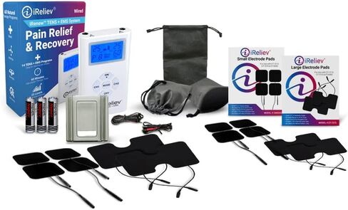وحدة iReliev TENS + EMS المختلطة، محفز العضلات لتخفيف الآلام والتهاب المفاصل وقوة العضلات - يعالج العضلات المتعبة والملتهبة في الكتفين والظهر والبطن والساقين والركبة والمزيد in Kuwait