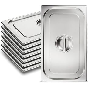 مجموعة اغطية طاولة البخار من 8 قطع، اغطية مقلاة فندقية كاملة الحجم بمقبض بسمك 0.8 ملم من الستانلس ستيل بطول 20.8 انش × عرض 12.8 انش، غطاء مقلاة طعام تجاري لمقلاة الطعام بالبخار وبوفيه وتحميص الطعام in Kuwait