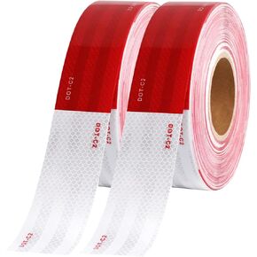 شريط أمان عاكس WAENLIR مقاس 2 بوصة × 200 قدم DOT-C2 شريط لاصق مقاوم للماء باللونين الأحمر والأبيض للمقطورة والخارجية والسيارات والشاحنات in Kuwait