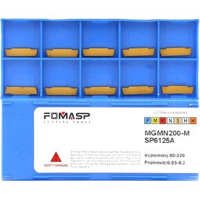 FomaSP MGMN200-M Carbide Grooving Inserts for MGEHR/L and MGIVR/L Grooving Cut-Off Tool Holder, Installed with KOLORY, CVD Yellow Coating, 10pcs