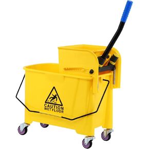 ممسحة اصطناعية ودلو من تري مع طقم رينجر من البلاستيك بسعة 5 جالون بسعة 21 لتر مع عجلات لتنظيف المنزل والتجاري باللون الأصفر in Kuwait
