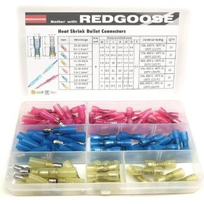 REDGOOSE 100PCS Heat Shrink Spade Connectors 1/4" 22-10 Gauge Female and Male Insulated Waterproof Quick Disconnect Wire Crimp Terminals Assortment Kit