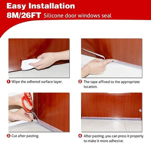 Silicone Seal Strip,8M/26ft Door Strip Bottom for Doors Silicone Sealing Sticker Adhesive for Doors and Windows Gaps of Anti-Collision Silicone (35MM, Transparent) in Saudi Arabia